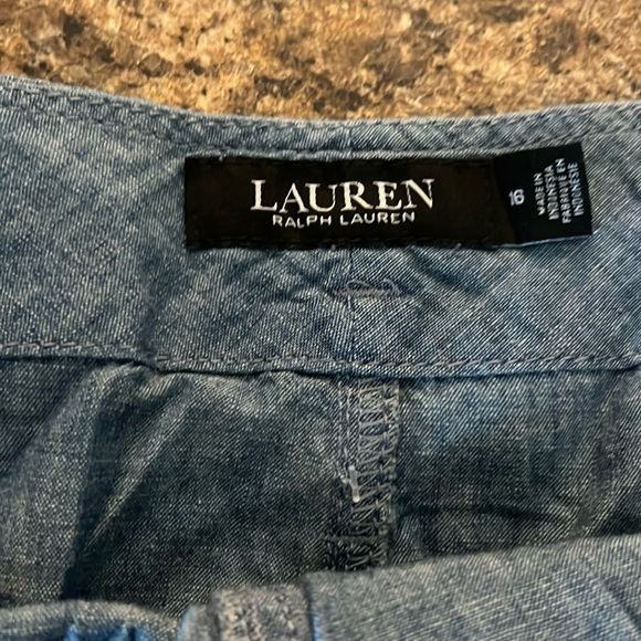 Lauren Ralph Lauren Belted Cotton Chambray Shorts 4.5" Inseam Classy NEW Size 16 - Picture 5 of 7